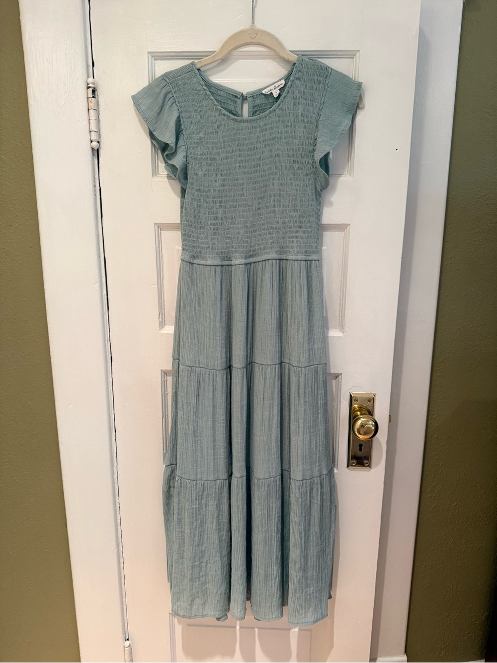 Sage Green Ruffle Sleeve Tiered Maxi Dress